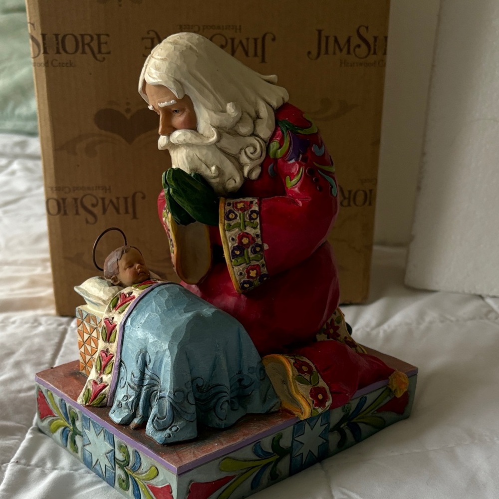Jim Shore Red and Blue Santa with Baby Jesus Figurine